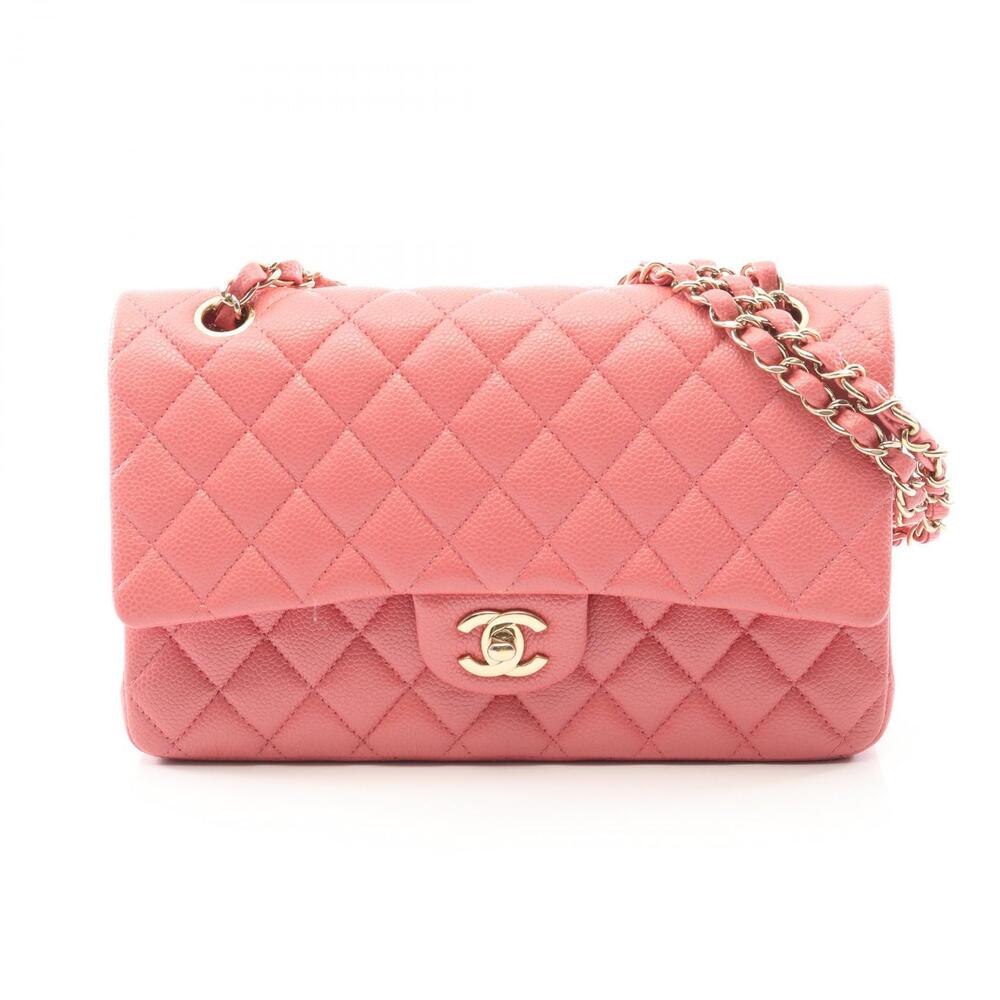 Chanel Matelasse Double Flap Shoulder Bag Caviar Leather Grained Calfskin Pink